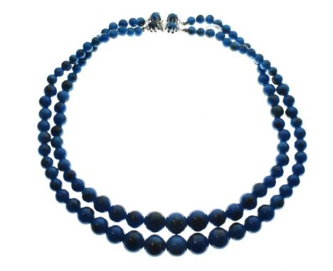 1960's period blue bead double strand necklace, the clasp stamped Made in Germany for Christian Dior 1962   Condition: 