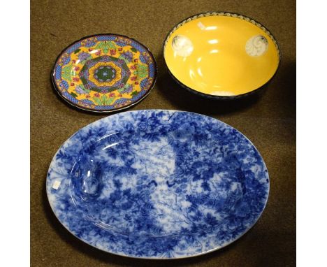 Small group of ceramics comprising: early 20th Century Royal Worcester bowl with powder blue exterior and speckled yellow int