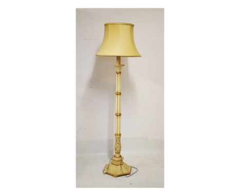 20th Century cream painted standard lamp with cluster column stem on spreading hexagonal base with shade   Condition: 