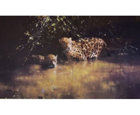 Signed David Shepherd print, 'Jaguars', numbered 1256/1500, published by Solomon & Whitehead, 1991, 30.5cm x 55cm, in card mo