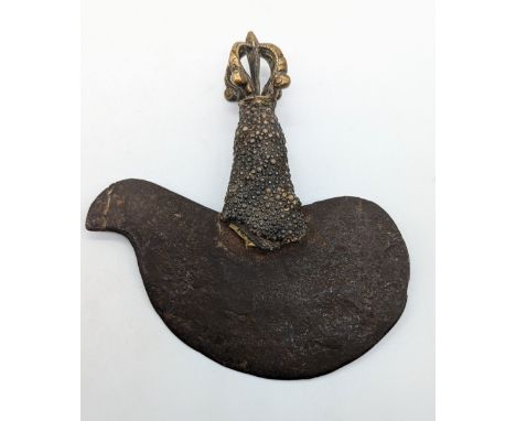 A 17th century Tibetan ritual flaying knife with vajra finial, lizard skin covered handle
