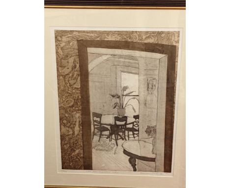 20th century British School, marble hall interior study, lithograph, signed in pencil lower right, numbered out of 50, H.57cm