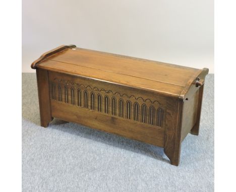 An oak trunk, 98cm, together with a Chinese style coffee table, 154cm