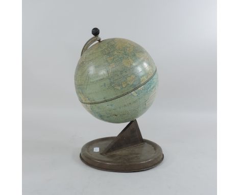 A metal table globe, by Chad Valley, 29cm tall