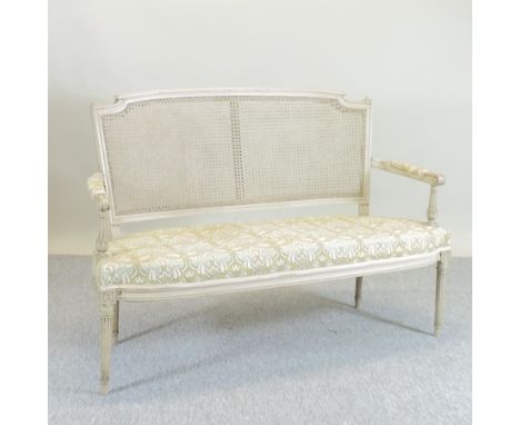 A French style cane back sofa, 128cm