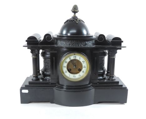 A Victorian black slate clock, 42cm tall