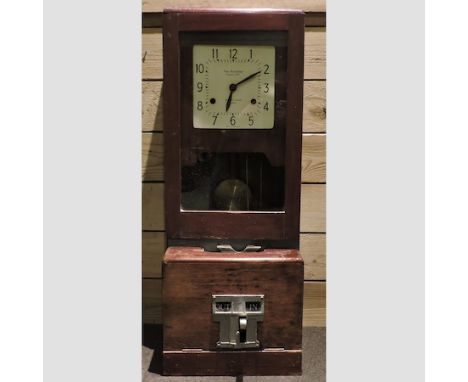 A mid 20th century mahogany cased clocking in clock, 96cm tall