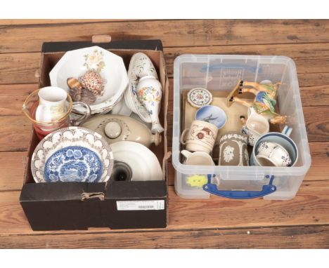 A box of miscellaneous to include mostly ceramics such as Coalport cabinet plates, George VI coronation book and Stratton com