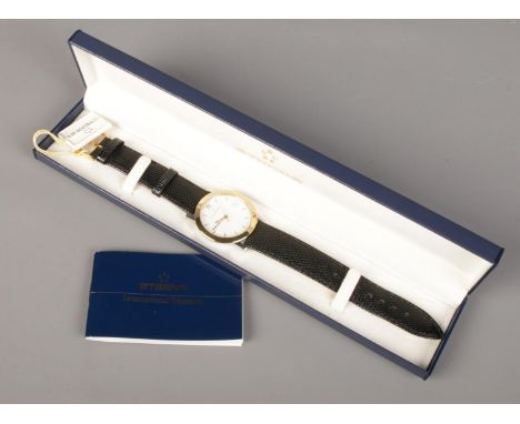 A boxed gold plated stainless steel Eterna automatic wristwatch.  