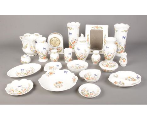 A large collection of Aynsley Cottage Garden ceramics. To include quartz clock, large vase, bowls and trinket dishes etc.  Ha