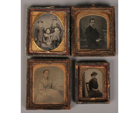 Four 19th century miniature daguerreotype/ambrotype portraits.  