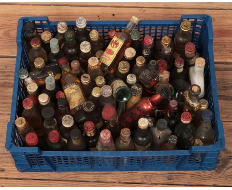 A box of assorted alcohol miniatures. Includes cognac, gin etc.  
