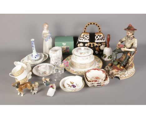 A quantity of assorted ceramics to include Capodimonte figure of Man with Watermelons, Royal Worcester and Royal Grafton.  