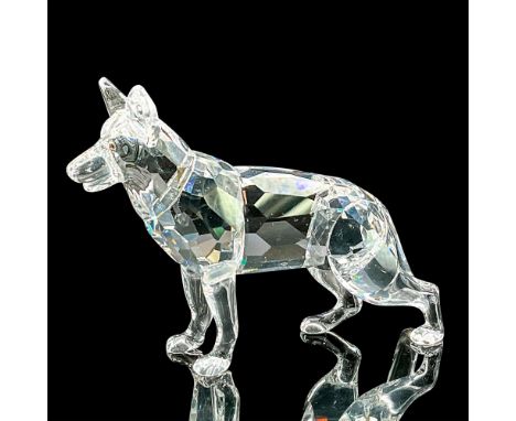 Eye-catching clear faceted figure of a standing alert dog. Swarovski acid etched mark. This item has its original box 4""H x 