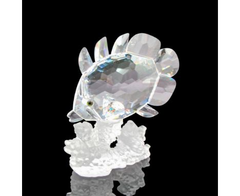 Clear crystal body with amber crystal eyes on frosted coral base. Swarovski backstamp. 7644077000. This item has its original