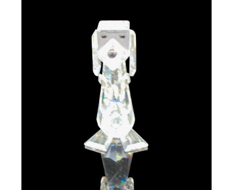 Clear crystal standing dog has jet crystal eyes and nose. Swarovski backstamp. 7635070000. This item has its original box: 6.