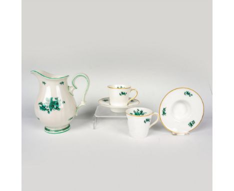 Enchanting set featuring 2 espresso cups with matching saucers from VA Portugal, adorned in white with delicate green flowers