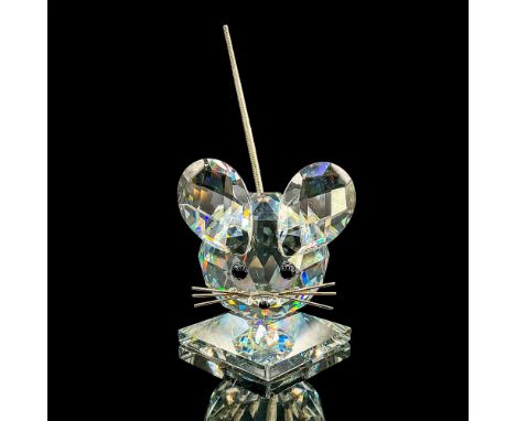 Brilliant faceted crystal figure of a mouse with metal tail and whiskers. Swarovski acid etched mark. This item has its origi