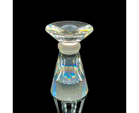 Faceted clear cut crystal, with frosted middle bezel. Swarovski backstamp. This item has its original box. Box measures 4.75"