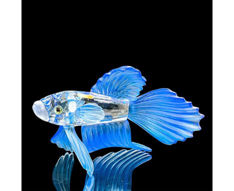 Crystal figure of Siamese fish with satin crystal mouth, blue fins and tail. Part of the South Sea collection. Swarovski acid