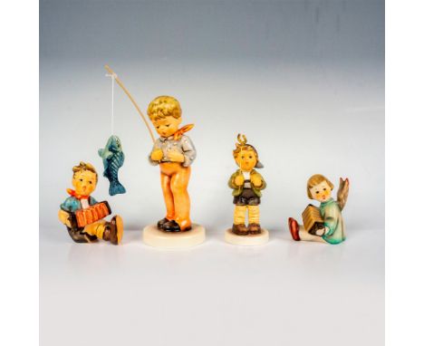 Hand painted in matte finish set that includes Fishing Adventure, Little Luck, Boy with Accordion, and Angel with Accordion. 