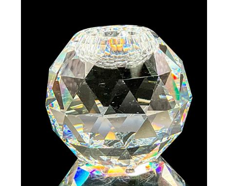 Clear faceted crystal candlestick in a globe shape. Swarovski acid etched mark. This item has its original box 4.75""H x 3.25