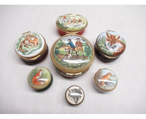 C20th Bilston enamelled box commissioned by James Purdey &amp; Sons, Gunmakers, London, the lid decorated with game shooting 