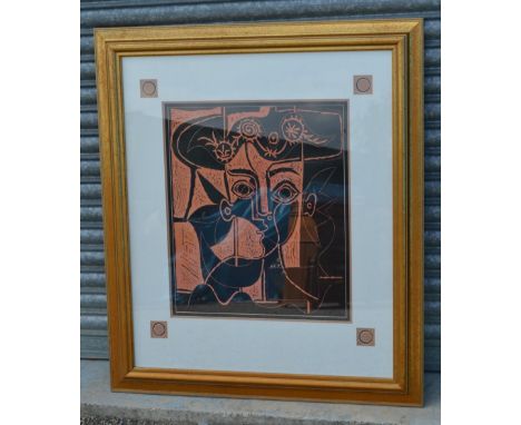 Modern study of female, colour print, 33cm x 53cm, in moulded gilt frame. 