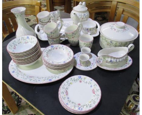 Johnson Brothers Summer Chintz dinner and tea service including vase, tea cups saucers, plates, bowls, gravy boat, casserole 