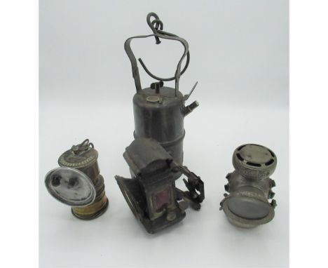 H Miller &amp; Co. bicycle lamp, Jos. Lucas Ltd microphote bicycle lamp, brass "Premier" lamp and a acetlylene light for a mo