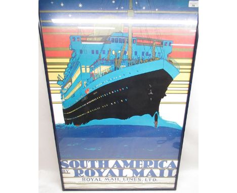 Kenneth Shoesmith Royal Mail Lines Ltd "South America By Royal Mail" reproduction advertising print W60cm L90.5cm, and four o