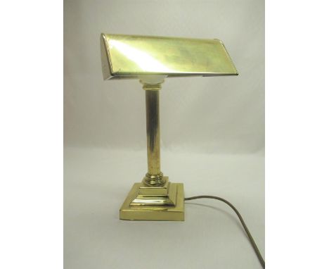 Christopher Wray, London, C20th lacquered brass reading lamp with shaped articulated shade, Corinthian column on stepped and 