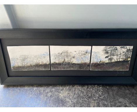 Jill Ford (British Contemporary):"Frosty Morning in Byland Abbey" triptych, ceramic framed as one, signed, W50cm L68cm maximu