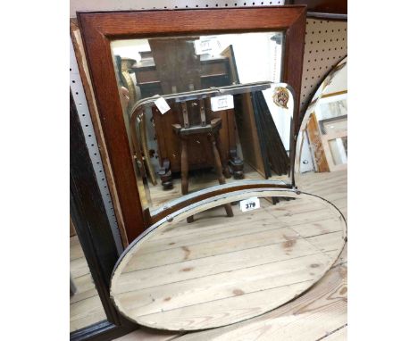 Two vintage frameless wall mirrors - sold with a pair of oak framed oblong wall mirrors