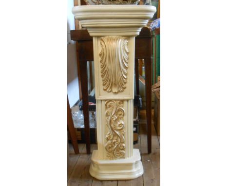 A large Mariposa Ceramics console pedestal jardinière stand with gilt decoration on a cream ground