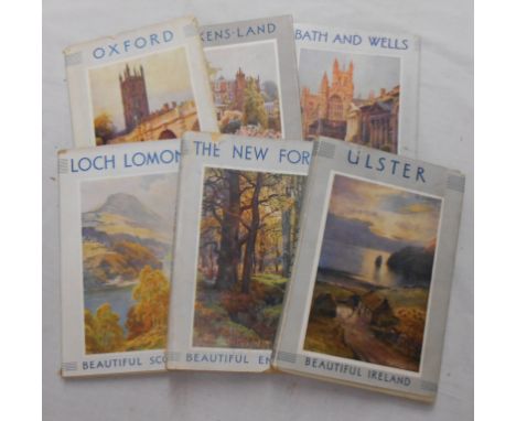 A box containing a collection of vintage hardback travel books including numerous 'Beautiful England' and 'Beautiful Scotland