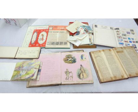 A late Victorian scrap album containing hand written entries, prints, clip art, etc. - sold with another containing newspaper