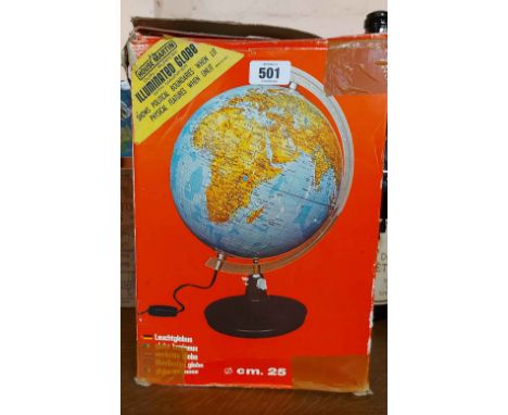 A boxed illuminated globe - sold with a quantity of maps and an atlas