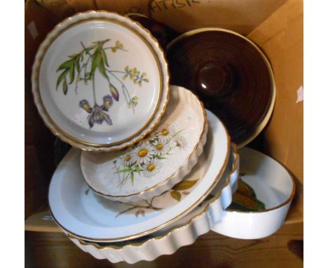 A box containing a quantity of ceramics including Royal Worcester Evesham, Kernewek Pottery, etc.