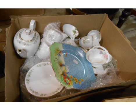 A box containing a quantity of ceramics including German porcelain part coffee set, Royal Winton Art Deco plate, etc.