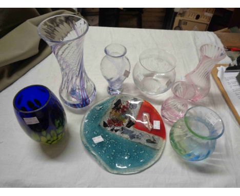 A box containing a quantity of coloured glassware including Caithness, etc.