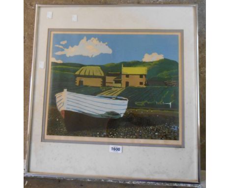 †Pikesley: a metal framed vintage low run coloured screen print entitled 'On Chesil Beach' - signed in pencil to the border, 