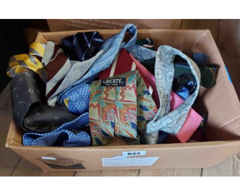 A box containing a quantity of assorted vintage ties including Liberty, etc.