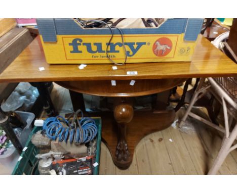 A 91cm antique mahogany console table with replacement top, set on a front cabriole support with claw foot and platform base