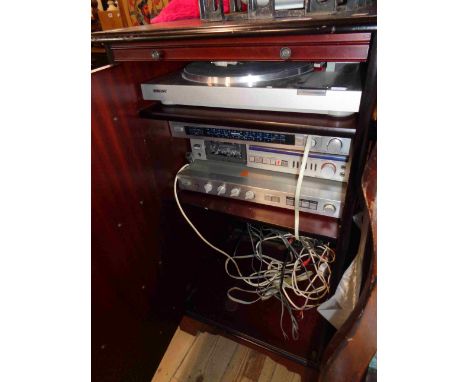 Four Sony hifi separates comprising PS-LX2 record deck, TA-AX2 amplifier, ST-JX2L tuner and TC-FX2 cassette deck (door panel 