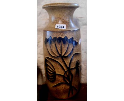 A large vintage West German pottery vase with wax resist floral decoration