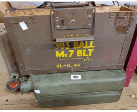 A vintage jerry can - sold with two ammunition boxes