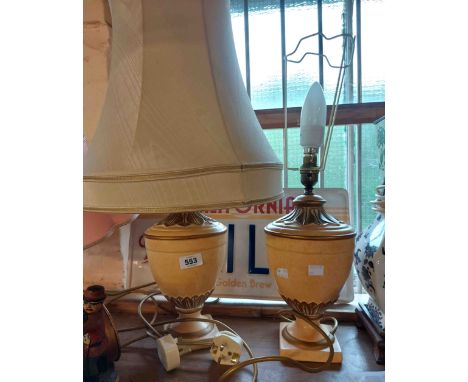 Two modern ceramic lamp bases with gilt detailing