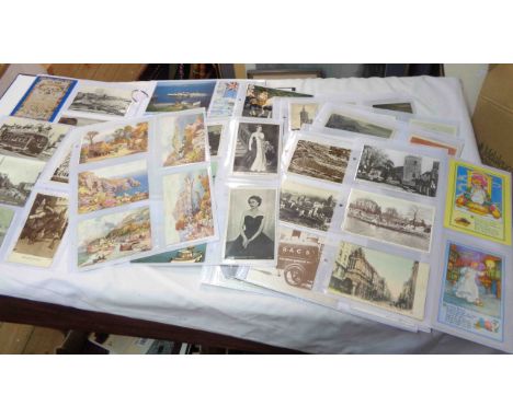 A box sleeved large ring bound album containing a collection of 20th Century postcards including portraiture, topographic, nu