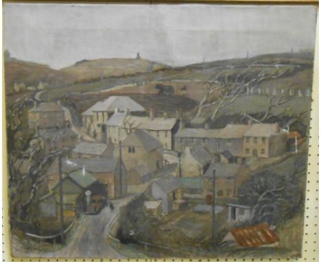 A vintage unframed oil on canvas, depicting a rural village scene in predominantly grey palette - indistinctly signed - 51cm 